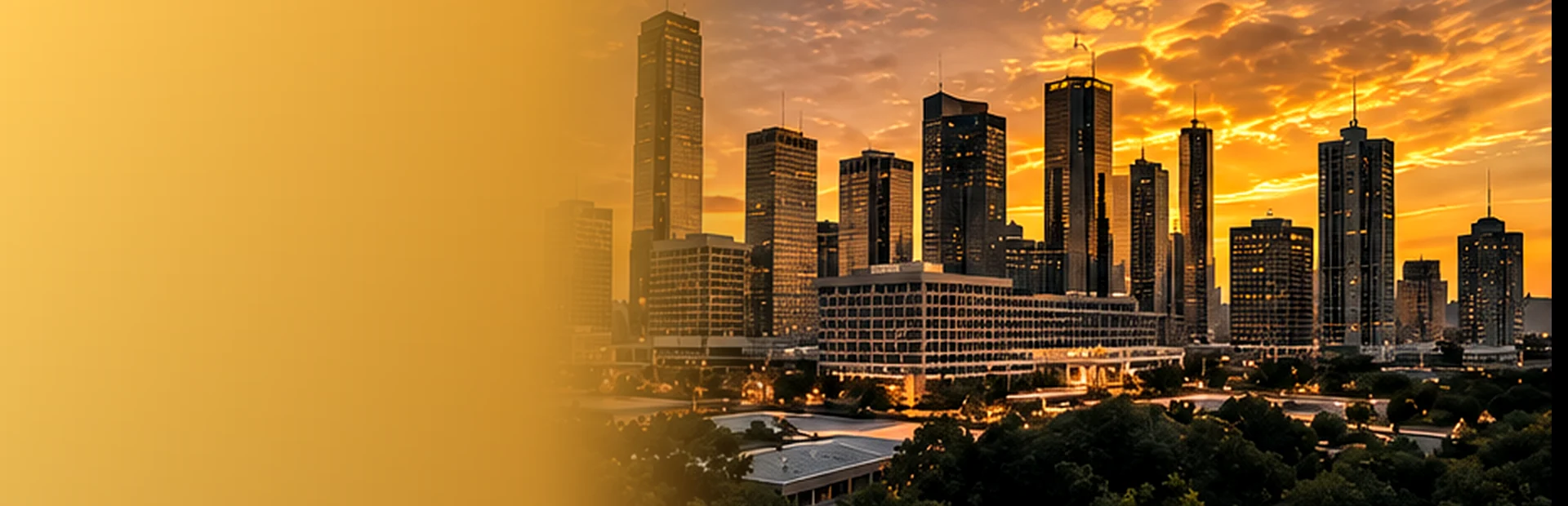 Illustrative Houston city skyline at golden hour