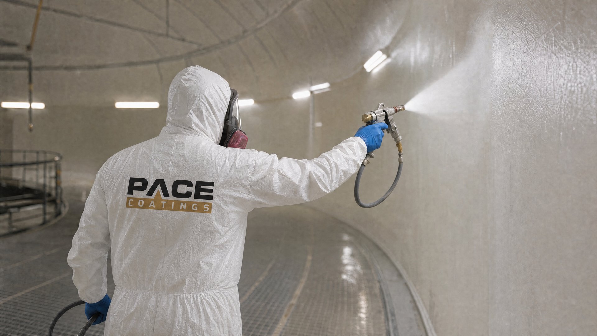 Pace Coatings technician applying a protective interior coating